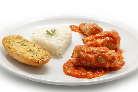 Mackerel in tomato sauce with riceの写真素材
