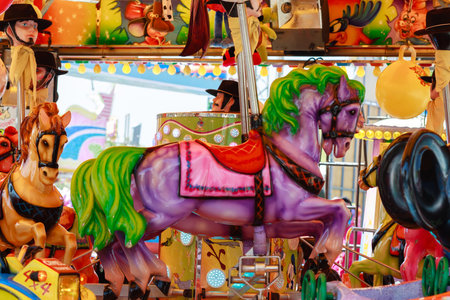 View from a Ferris wheel horse of the 'calle del infierno' (the fun fair) of the Feria de Sevillaのeditorial素材