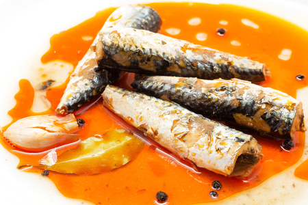 Marinated mackerel in tomato souceの写真素材