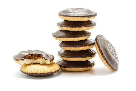 Delicious Jaffa Cakes. Cookies covered with dark chocolate and filled with orange marmalade.の写真素材
