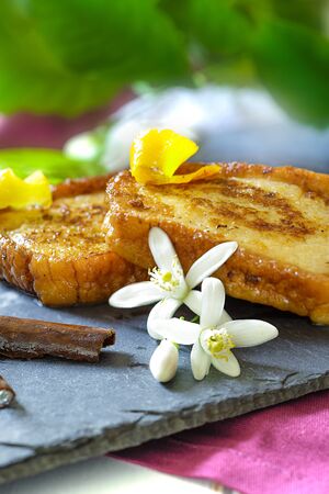 Traditional Spanish torrijas (French toasts). Dessert of Lent and Holy Weekの写真素材