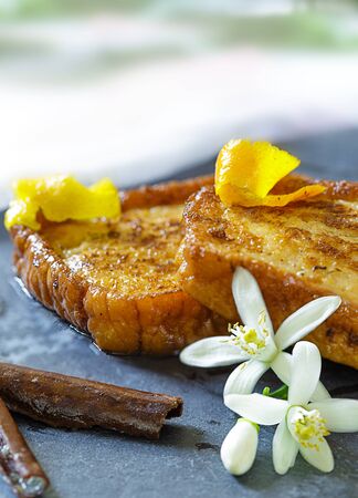 Traditional Spanish torrijas (French toasts). Dessert of Lent and Holy Weekの写真素材