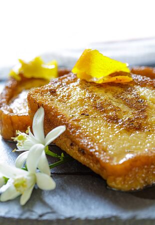 Traditional Spanish torrijas (French toasts). Dessert of Lent and Holy Weekの写真素材