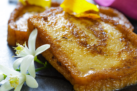 Traditional Spanish torrijas (French toasts). Dessert of Lent and Holy Weekの写真素材