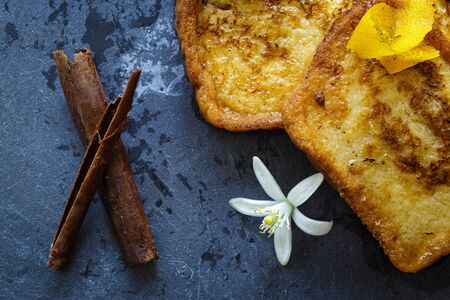 Traditional Spanish torrijas (French toasts). Dessert of Lent and Holy Weekの写真素材