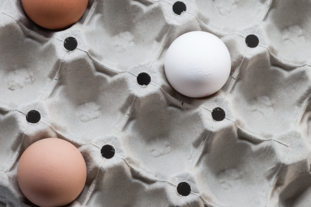 Three egg in carton. Top viewの写真素材