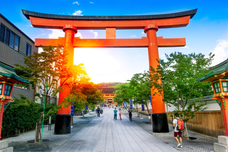 Kyoto, Japan- July 21, 2015 : Torii gates in Fushimi Inari Taisha Shrine, The main shrine structure was built in 1499, reachable by a path lined with thousands of toriiのeditorial素材