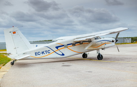 Seville, Spain - May 7, 2016: Skydive Spain plane before taking off. Skydive Spain is the skydiving center located at La Juliana Aerodrome, about 20 km southwest of Seville, Spain. Skydive Spain have a turbine aircraft permanently based on the airfield. Nのeditorial素材
