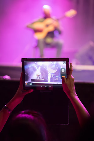 Lubian, Spain - August 06, 2016: Carlos Nunez Performs At Festival folk rock Nas Portelas in Lubian, Zamora, Spain.のeditorial素材