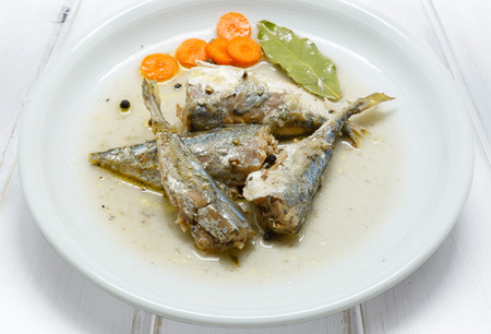 Marinated mackerel with olive oilの写真素材