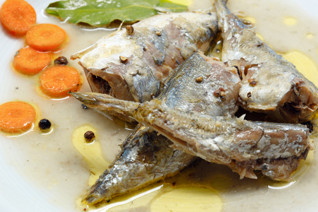 Close up of Delicious Marinated mackerel with olive oil. Selective focusの写真素材