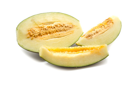 Sweet cantaloupe melon isolated on whiteの写真素材