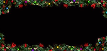 Black Christmas Background with empty copy space. Decorative xmas frame for concept or cardsの写真素材