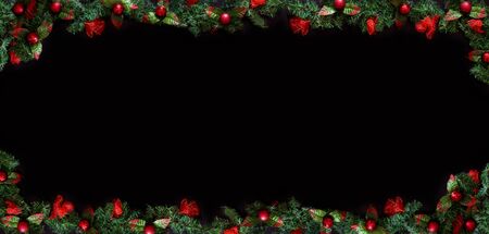 Black Christmas Background with empty copy space. Decorative xmas frame for concept or cardsの写真素材