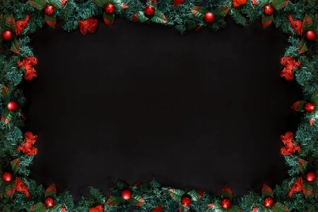 Christmas or New Year framework on black background with copy spaceの写真素材