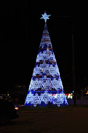 Christmas tree in the night, Seville, Spainの写真素材