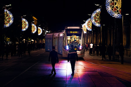 Lights of the city on Christmas night in Spainのeditorial素材