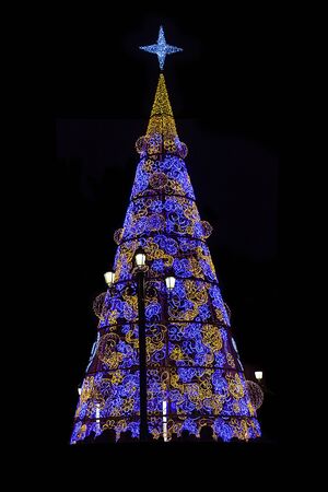 Beautifully decorated christmas tree in the historic center of Seville, Spainの写真素材