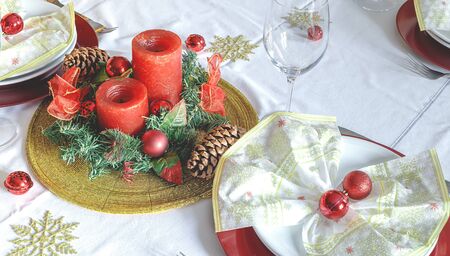 Christmas Family Dinner Tableの写真素材