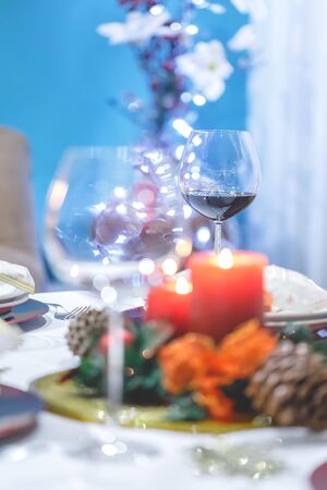 Close up of Festive dinner setting for the holidays. Selective focusの写真素材