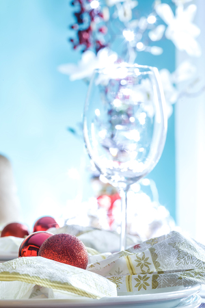 Close up of Christmas Table Setting. の写真素材