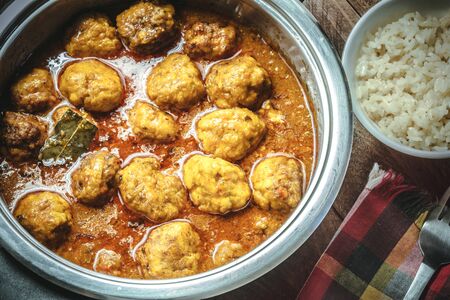Homemade Meatballs and white rice の写真素材