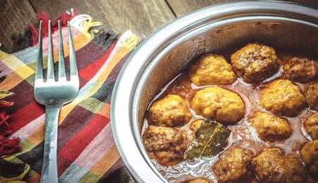 Meatballs on rustic wooden backgroundの写真素材