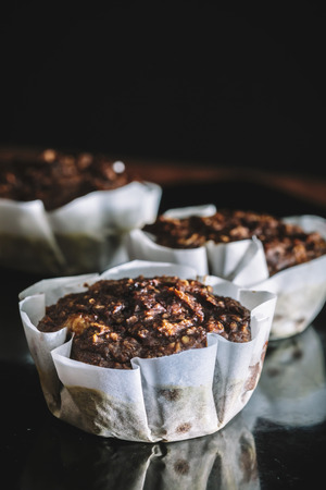 Close up of Homemade chocolate muffins.の写真素材