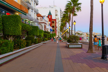 ROTA, SPAIN - SEPTEMBER 09, 2016:  Rota Beach. Promenade at night. Rota, Cadiz, Spainのeditorial素材