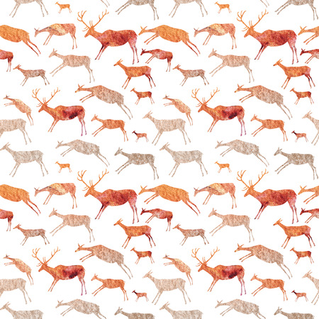 Cave Painting Seamless Pattern. Animals with watercolor texture.の写真素材