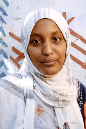 Aswan, Egypt - August 19, 2006:  Nubian woman portrait. Nubia is a region along the Nile river...