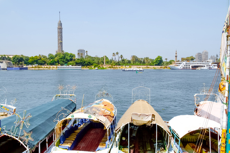 Tourist Boats On The Nile and Cairo Skyline in the background.の写真素材