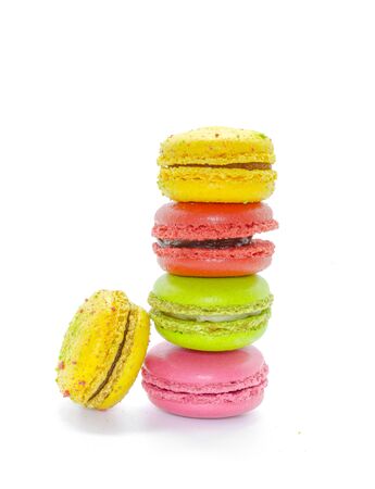 Delicious multicolored macaroons isolated on white.の写真素材