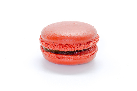 Red Macaroon isolated on a white background.の写真素材