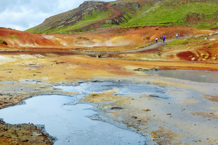 View of Krysuvík Geothermal Area (Seltún geothermal area). Iceland.の写真素材