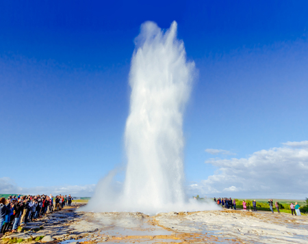 Strokkur geysir eruption, Golden Circle, Icelandの写真素材