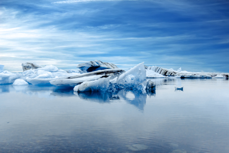 Scenic view of icebergs in Jokulsarlon Glacier Lagoon, Iceland.の写真素材