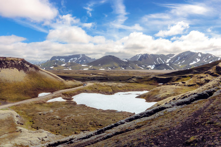 Wonderful Icelandic landscape with mountains, sky and clouds. Fjallabak Nature Reserve. Landmannalaugar.の写真素材