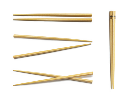 Wooden Chopsticks. Set Accessories for Sushi Isolated on White Background. Asian Food Chopsticks.の写真素材