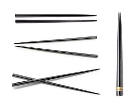 Wooden Chopsticks. Set Accessories for Sushi Isolated on White Background.の写真素材