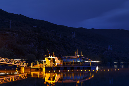 Night view of Sanabria Lake and enviromental cruise powered by alternative energy. Zamora, Spain.の写真素材