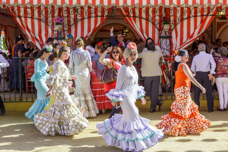 Seville, Spain - May 03, 2017:  People taking a walk and enjoying at the Seville's April Fair.のeditorial素材
