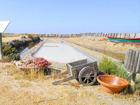 Traditional saltworks. Isla Cristina, Huelva, Spain. Deposits sediments, canals and mud flats. Southern Andalusia saltworks.の写真素材