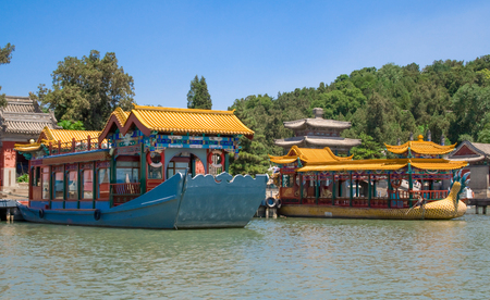 Colorful boats on Kunming Lake.の写真素材