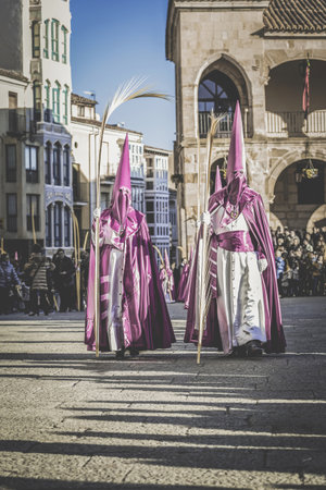 Zamora, Spain - March 25, 2018: Procession during the Holy Week in Zamora, Spain.  Holy Week in Zamora, Spain (easter week) is the annual commemoration of the Passion of Jesus Christ.のeditorial素材