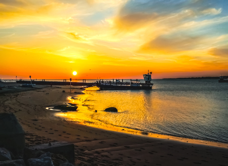 Beautiful cloudscape over the sea at sunset. Dramatic Sunset over the Oceanの写真素材