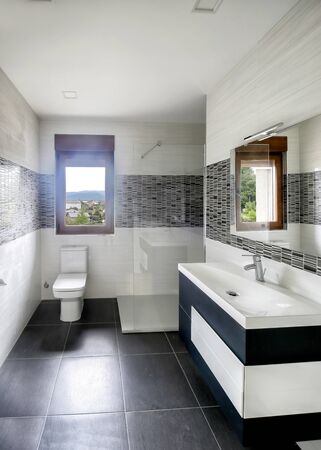 Clean and fresh bathroom. Beautiful Modern and new Bathroom interior.の写真素材