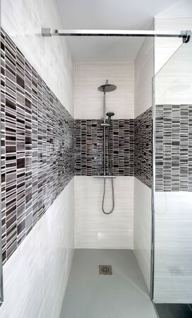 View of modern glass shower. Bathroom interiorの写真素材