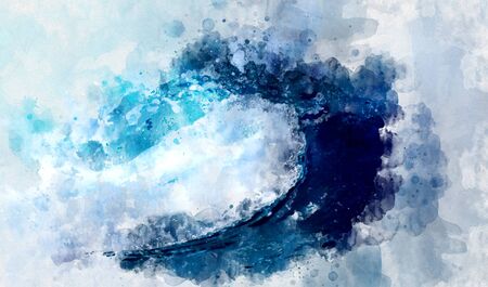 Abstract blue wave ocean watercolor background. Artistic painted background for design, wallpaper, texture. Modern art. Contemporary art.の写真素材