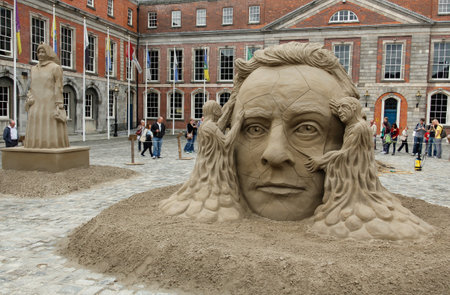 Dublin, Ireland - August 13, 2013: Sand sculpture in the ancient castle, Dublin, Ireland. Artists took to the courtyard of Dublin Castle to construct a collection of sand sculptures.のeditorial素材